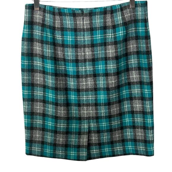 Talbots Skirt Women's Size 8 Straight Wool Blend Plaid Blue Gray Preppy Career - Picture 3 of 7